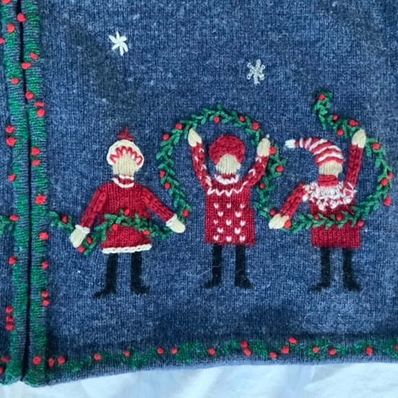 100% Lambswool Talbots Zip Front Cardigan Christmas Embroidered size L - Picture 7 of 12